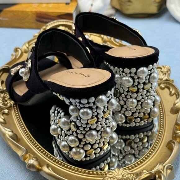 🆕 GIANNI BINI 🧿 NWOB Penei Velvet Pearl Surrealist Ornament Slide Sandal Sz5.5 - Picture 7 of 14